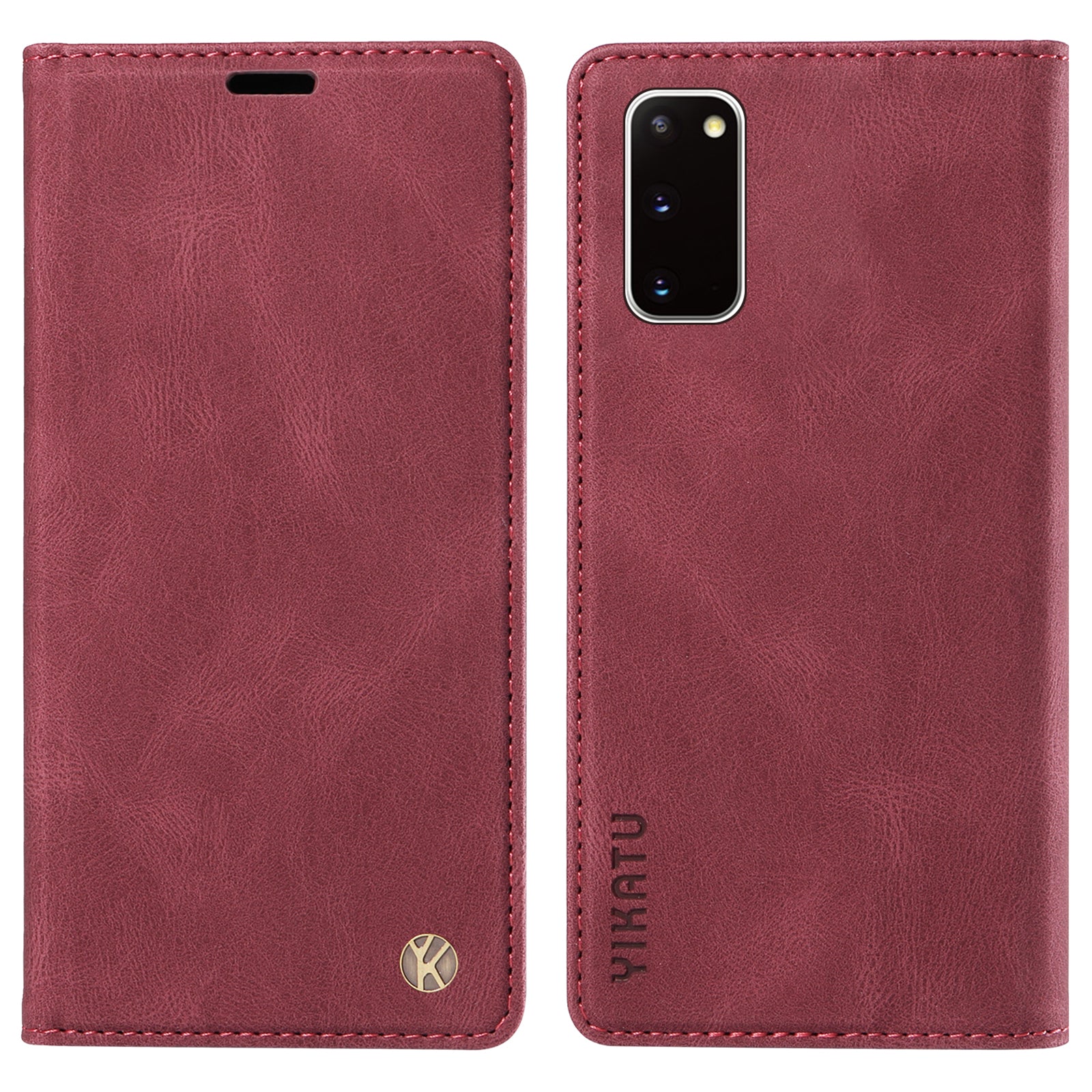 YIKATU YK-004 For Samsung Galaxy S20 FE / S20 FE 5G / S20 FE 2022 / S20 Lite Leather Cover Skin-touch Flip Wallet Stand Phone Case - Wine Red