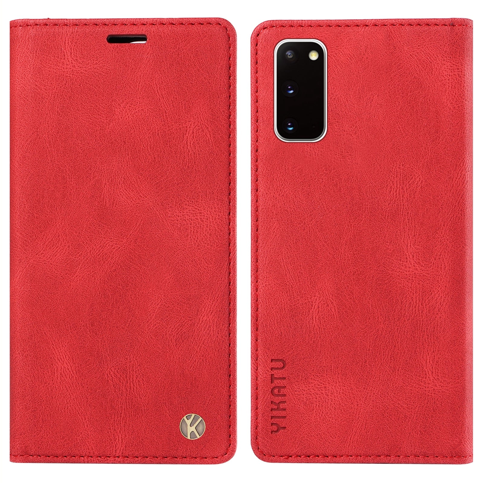 YIKATU YK-004 For Samsung Galaxy S20 FE / S20 FE 5G / S20 FE 2022 / S20 Lite Leather Cover Skin-touch Flip Wallet Stand Phone Case - Red