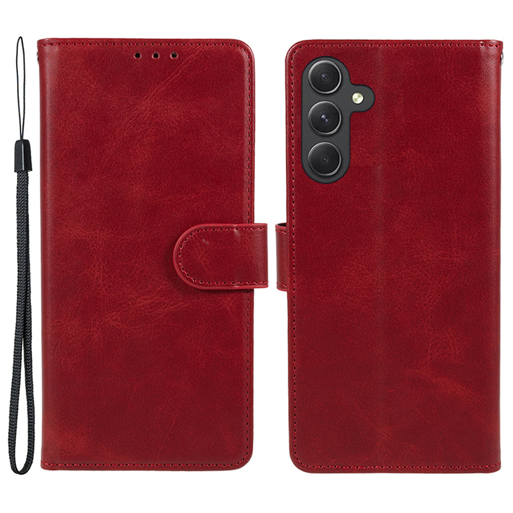 Wallet Flip Case for Samsung Galaxy F34 5G / M34 5G , Calf Texture PU Leather Full Protection Stand Phone Cover - Red