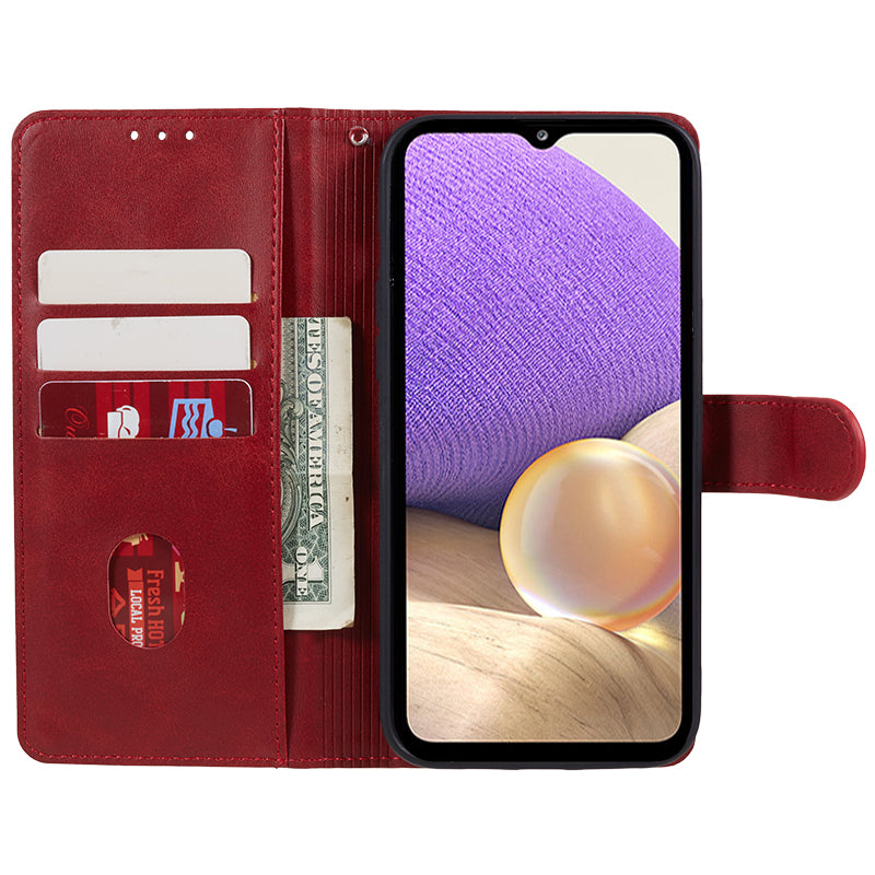 Wallet Flip Case for Samsung Galaxy F34 5G / M34 5G , Calf Texture PU Leather Full Protection Stand Phone Cover - Red