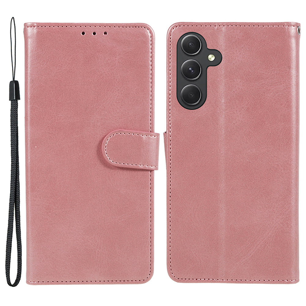 Wallet Flip Case for Samsung Galaxy F34 5G / M34 5G , Calf Texture PU Leather Full Protection Stand Phone Cover - Rose Gold