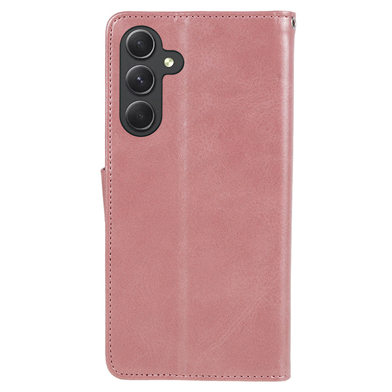 Wallet Flip Case for Samsung Galaxy F34 5G / M34 5G , Calf Texture PU Leather Full Protection Stand Phone Cover - Rose Gold