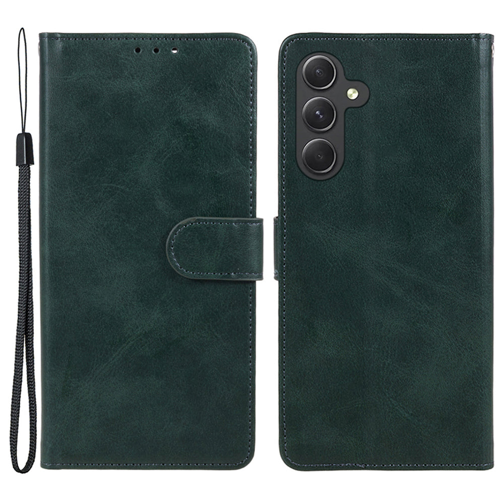 Wallet Flip Case for Samsung Galaxy F34 5G / M34 5G , Calf Texture PU Leather Full Protection Stand Phone Cover - Midnight Green