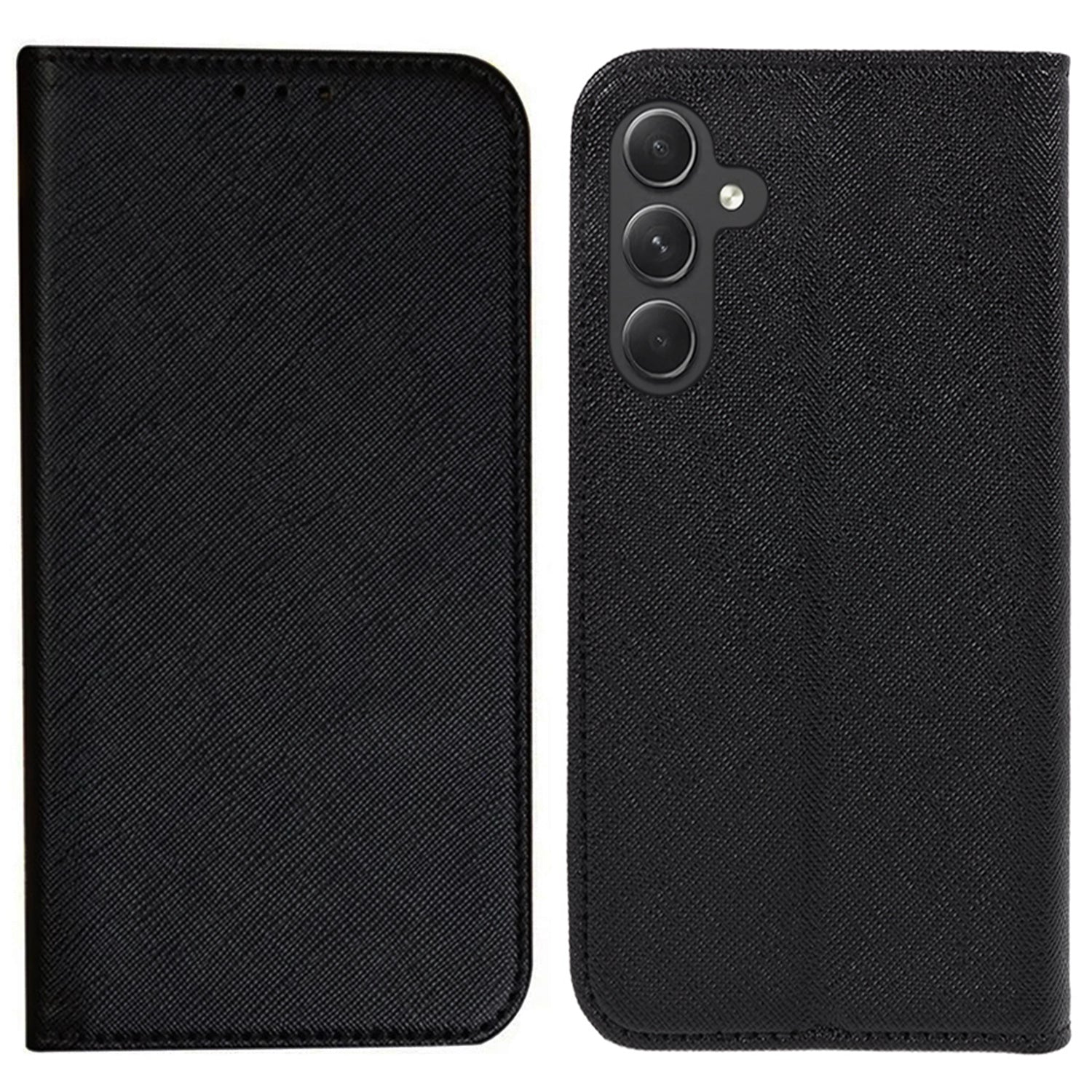 Cross Texture Shell for Samsung Galaxy F34 5G / M34 5G , Phone Case PU Leather Stand Flip Wallet Cover - Black