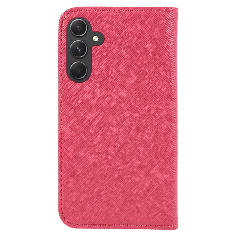 Cross Texture Shell for Samsung Galaxy F34 5G / M34 5G , Phone Case PU Leather Stand Flip Wallet Cover - Pink