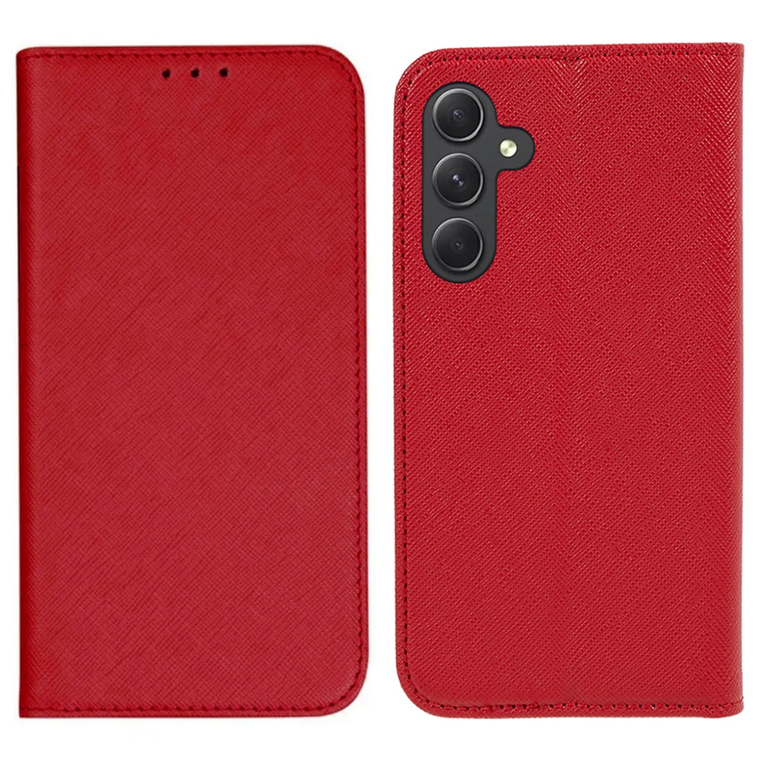 Cross Texture Shell for Samsung Galaxy F34 5G / M34 5G , Phone Case PU Leather Stand Flip Wallet Cover - Red