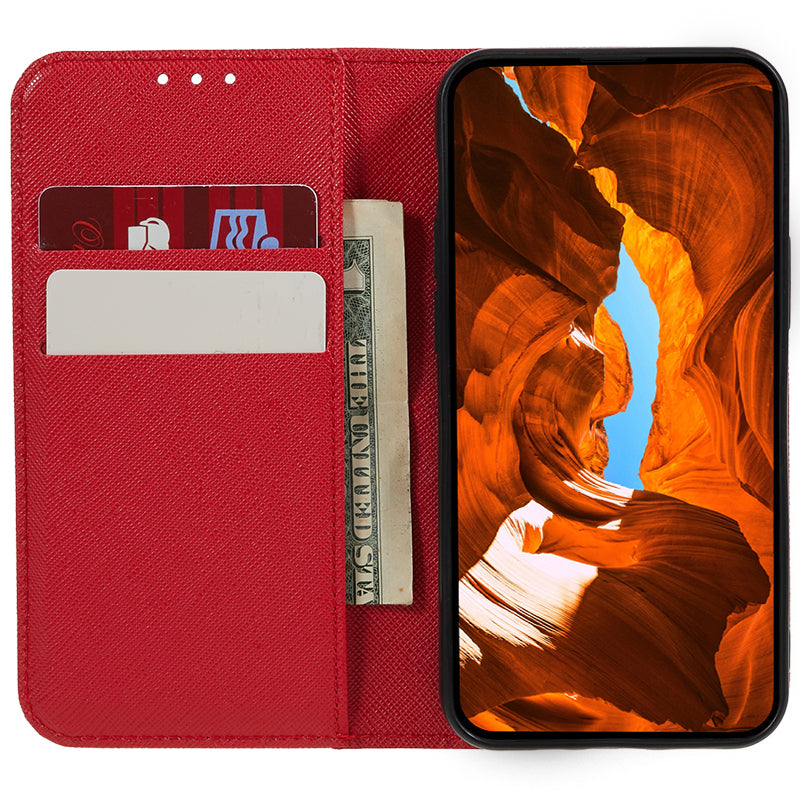 Cross Texture Shell for Samsung Galaxy F34 5G / M34 5G , Phone Case PU Leather Stand Flip Wallet Cover - Red