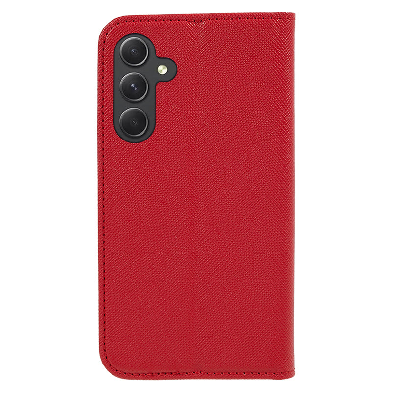 Cross Texture Shell for Samsung Galaxy F34 5G / M34 5G , Phone Case PU Leather Stand Flip Wallet Cover - Red