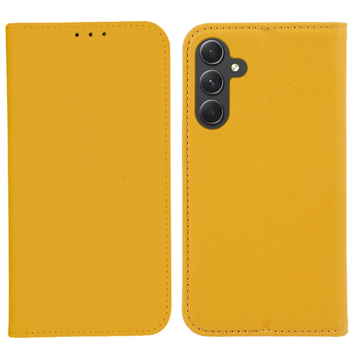 Cross Texture Shell for Samsung Galaxy F34 5G / M34 5G , Phone Case PU Leather Stand Flip Wallet Cover - Yellow