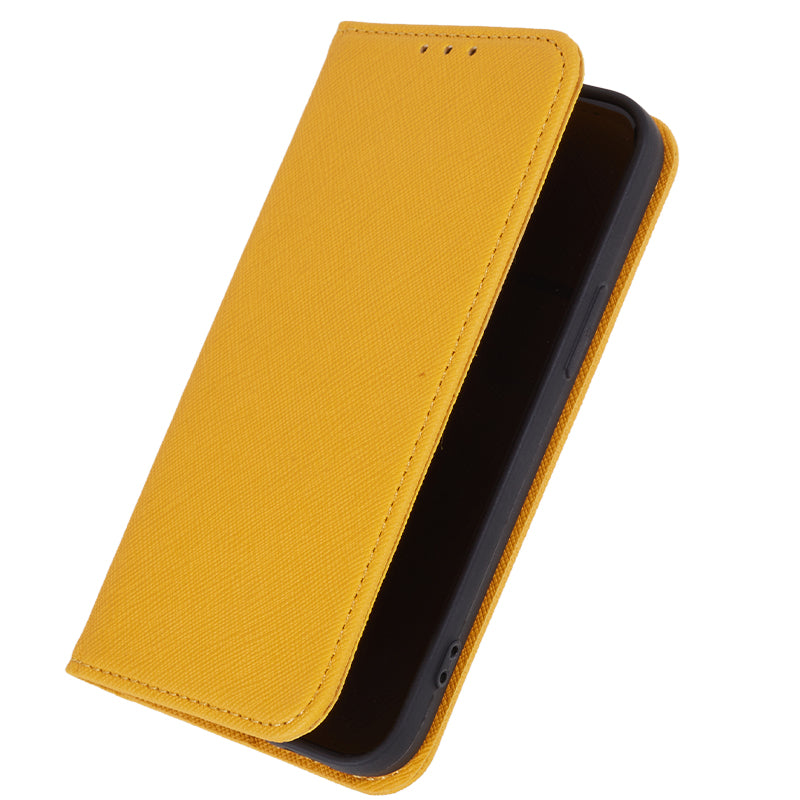 Cross Texture Shell for Samsung Galaxy F34 5G / M34 5G , Phone Case PU Leather Stand Flip Wallet Cover - Yellow