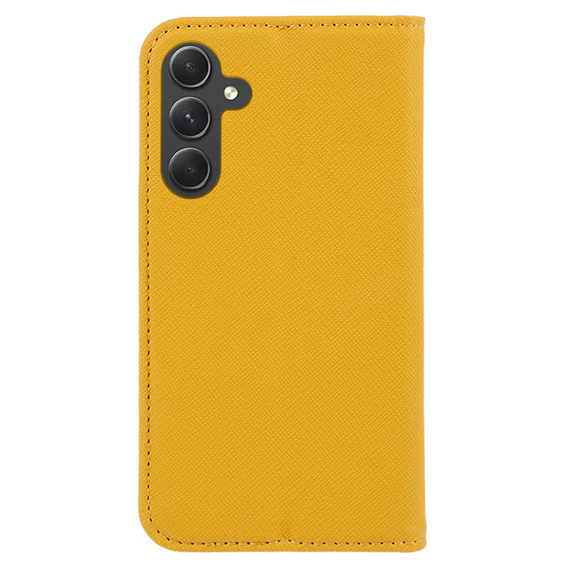 Cross Texture Shell for Samsung Galaxy F34 5G / M34 5G , Phone Case PU Leather Stand Flip Wallet Cover - Yellow