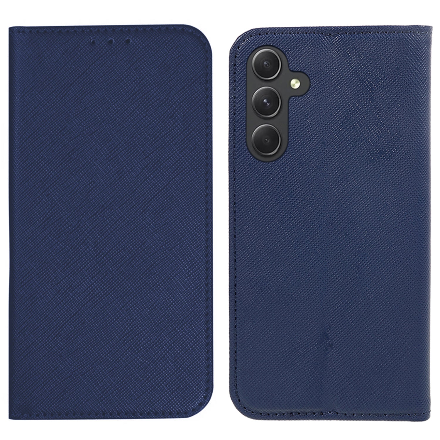 Cross Texture Shell for Samsung Galaxy F34 5G / M34 5G , Phone Case PU Leather Stand Flip Wallet Cover - Dark Blue