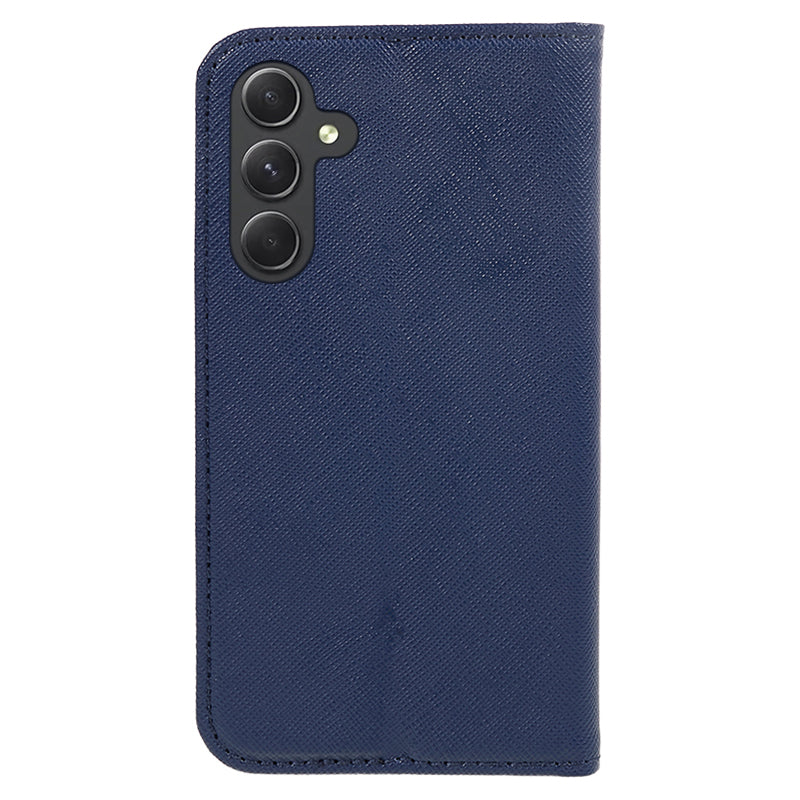 Cross Texture Shell for Samsung Galaxy F34 5G / M34 5G , Phone Case PU Leather Stand Flip Wallet Cover - Dark Blue