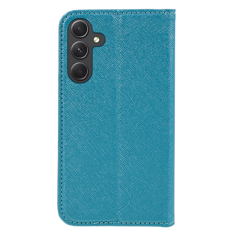 Cross Texture Shell for Samsung Galaxy F34 5G / M34 5G , Phone Case PU Leather Stand Flip Wallet Cover - Sky Blue