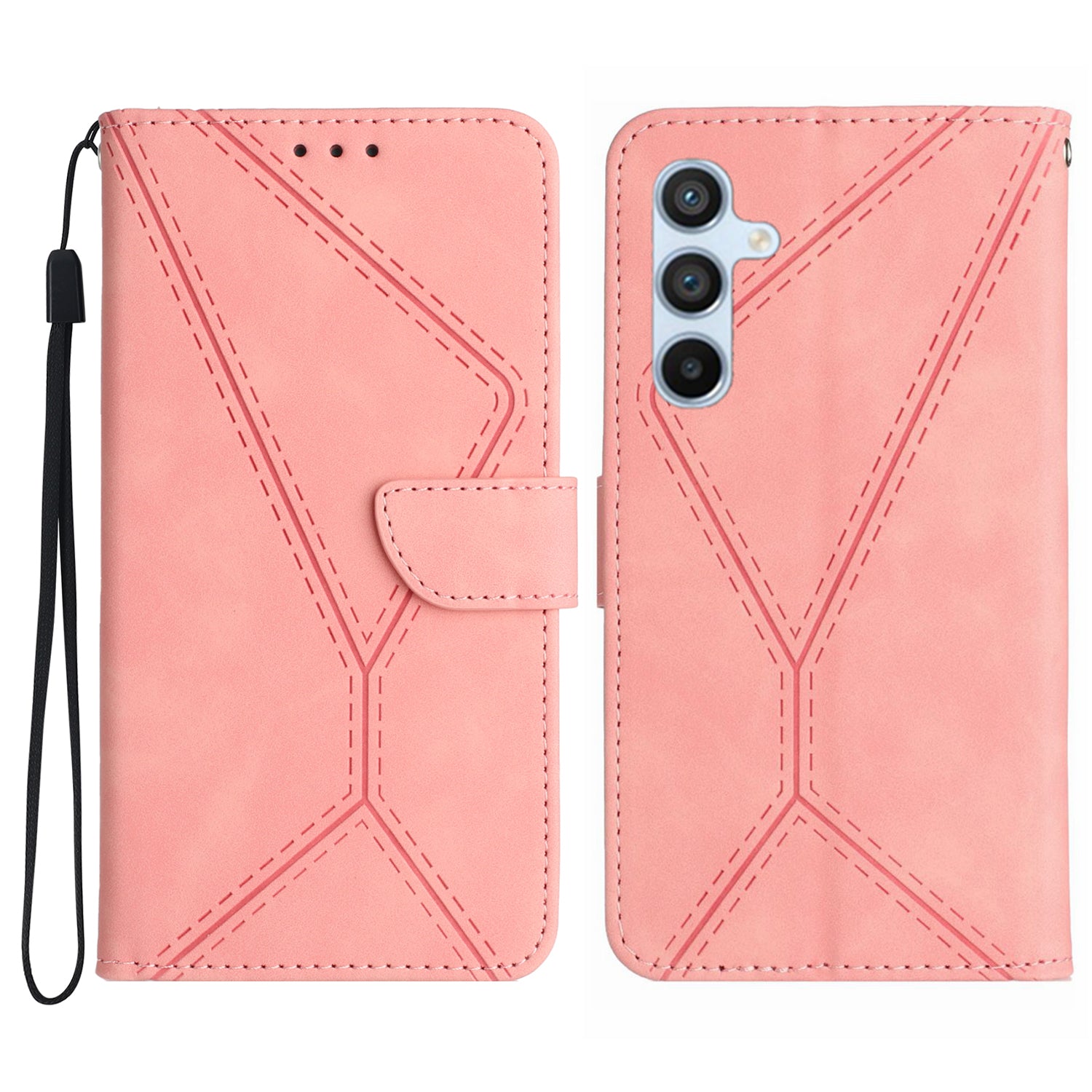 HT05 For Samsung Galaxy F34 5G / M34 5G PU Leather Phone Case Imprinted Line Wallet Stand Cover - Pink