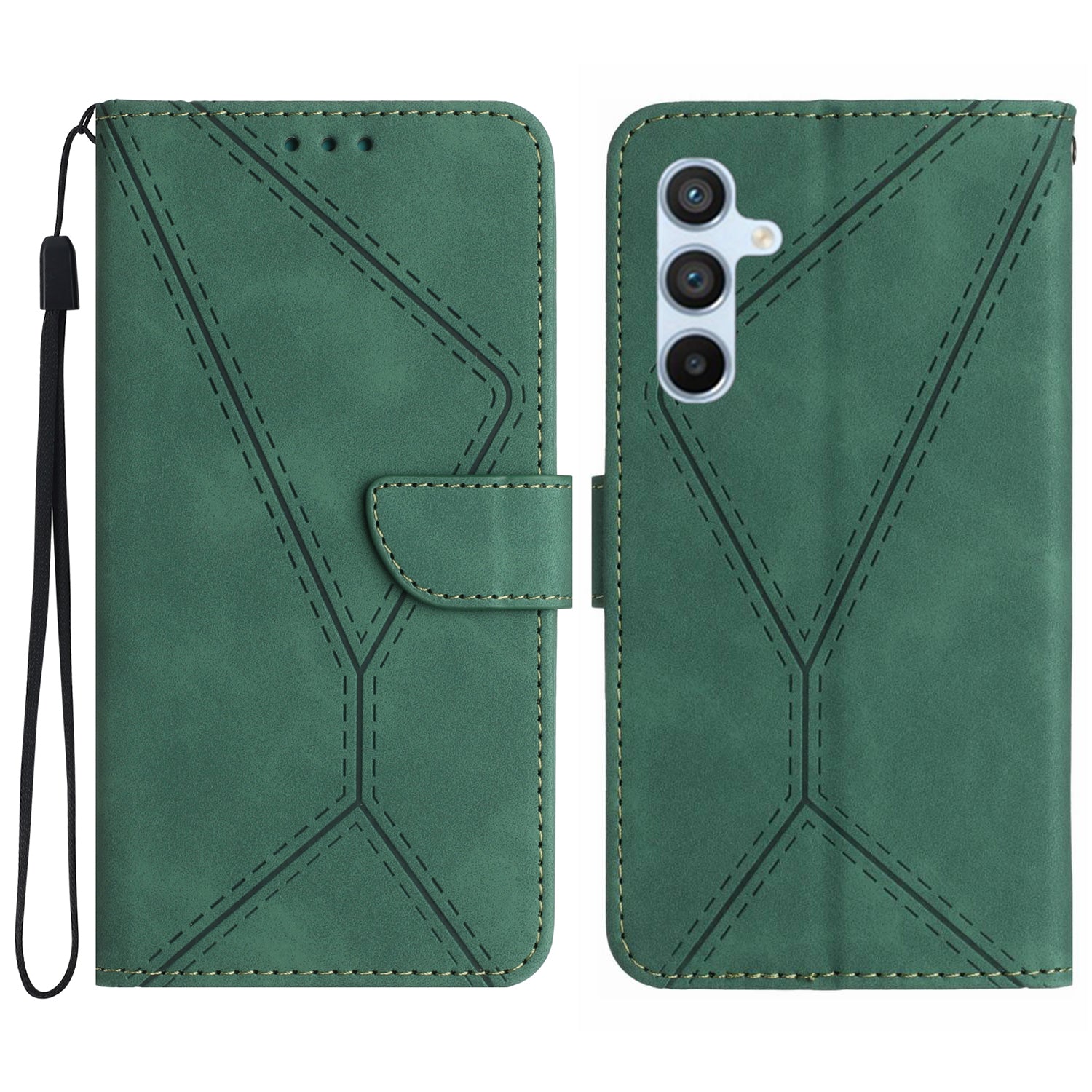 HT05 For Samsung Galaxy F34 5G / M34 5G PU Leather Phone Case Imprinted Line Wallet Stand Cover - Green