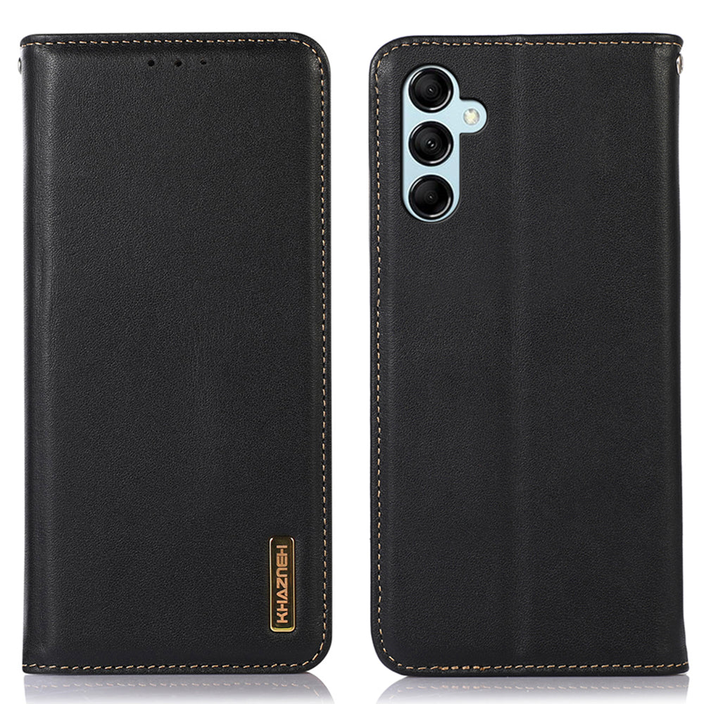 KHAZNEH For Samsung Galaxy F34 5G / M34 5G Genuine Cow Leather Stand Cover RFID Blocking Wallet Phone Case - Black