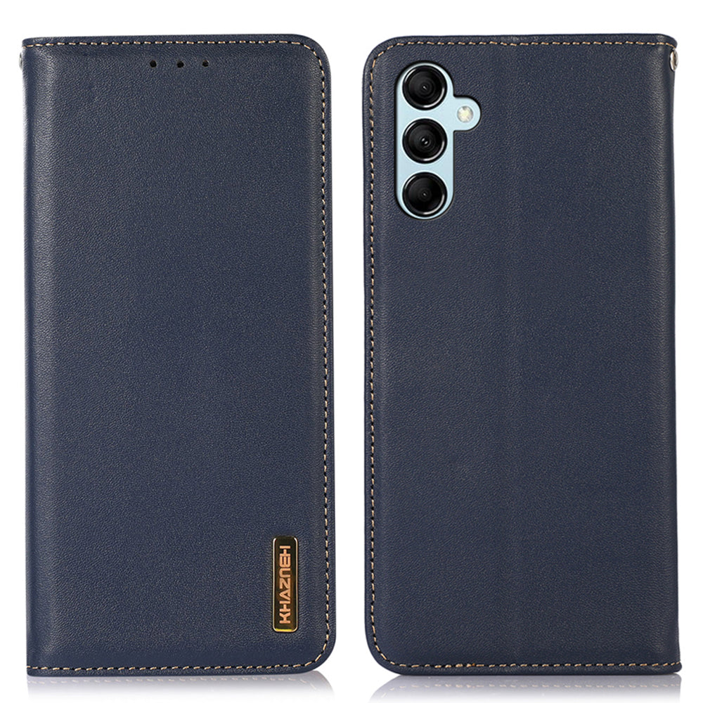 KHAZNEH For Samsung Galaxy F34 5G / M34 5G Genuine Cow Leather Stand Cover RFID Blocking Wallet Phone Case - Blue