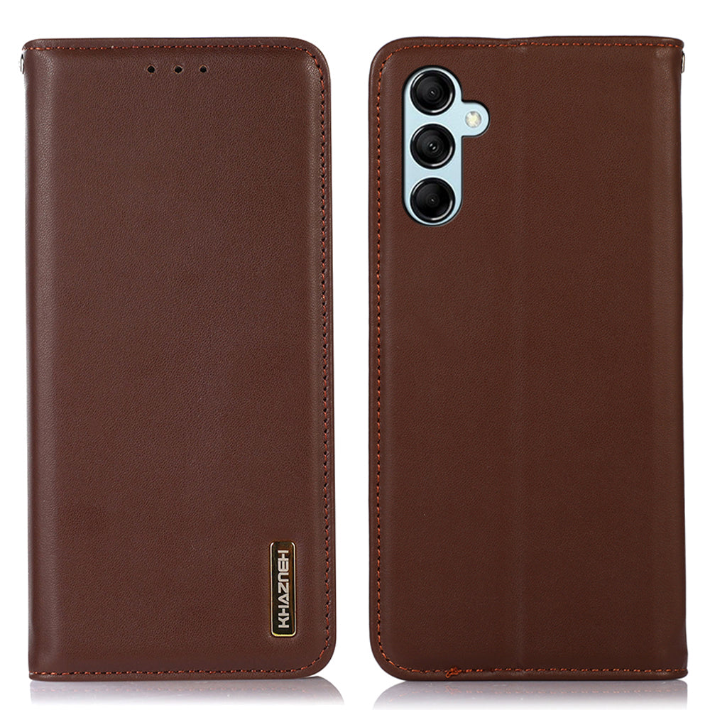 KHAZNEH For Samsung Galaxy F34 5G / M34 5G Genuine Cow Leather Stand Cover RFID Blocking Wallet Phone Case - Brown