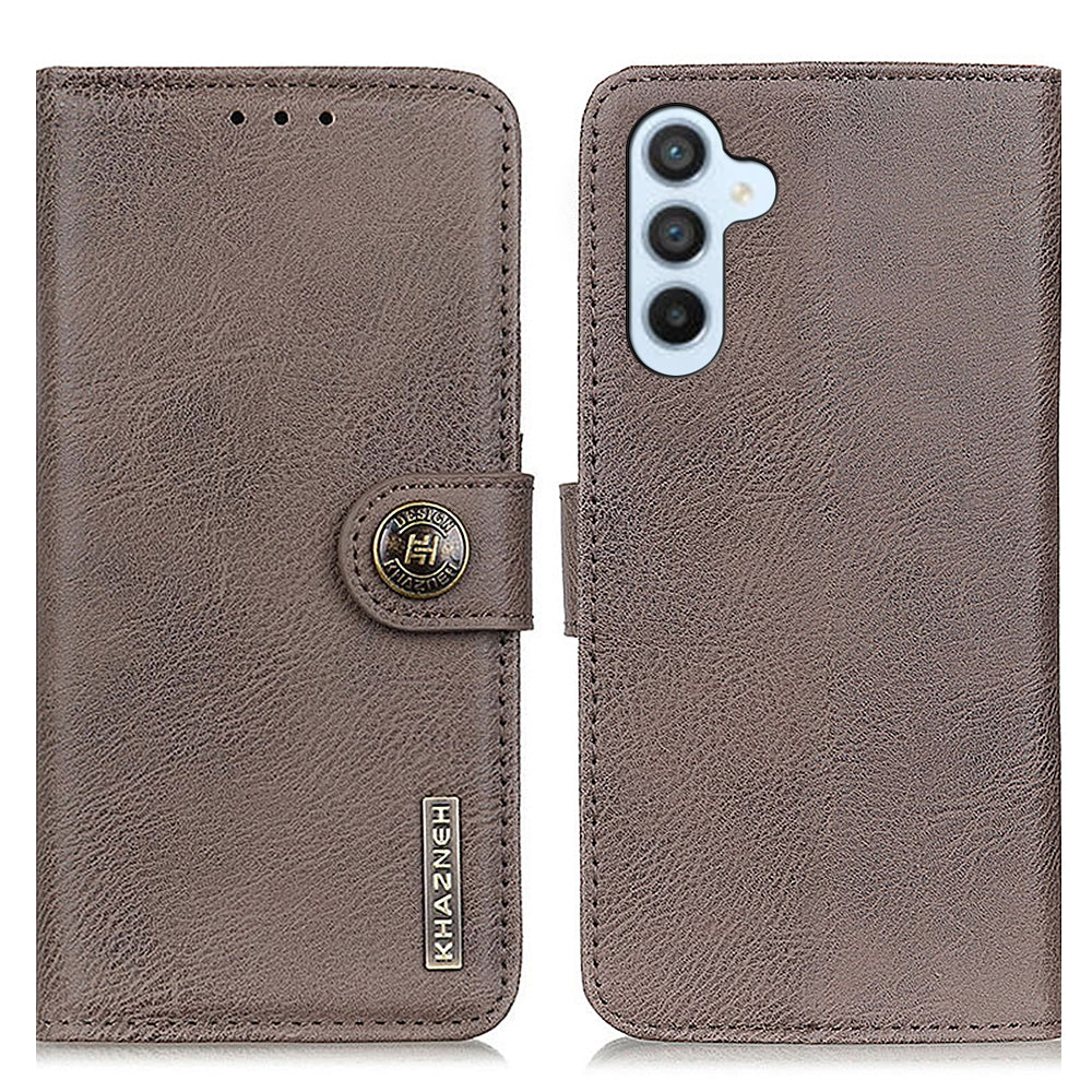 KHAZNEH Phone Leather Case for Samsung Galaxy F34 5G / M34 5G , Wallet Stand Cowhide Texture Phone Cover - Khaki