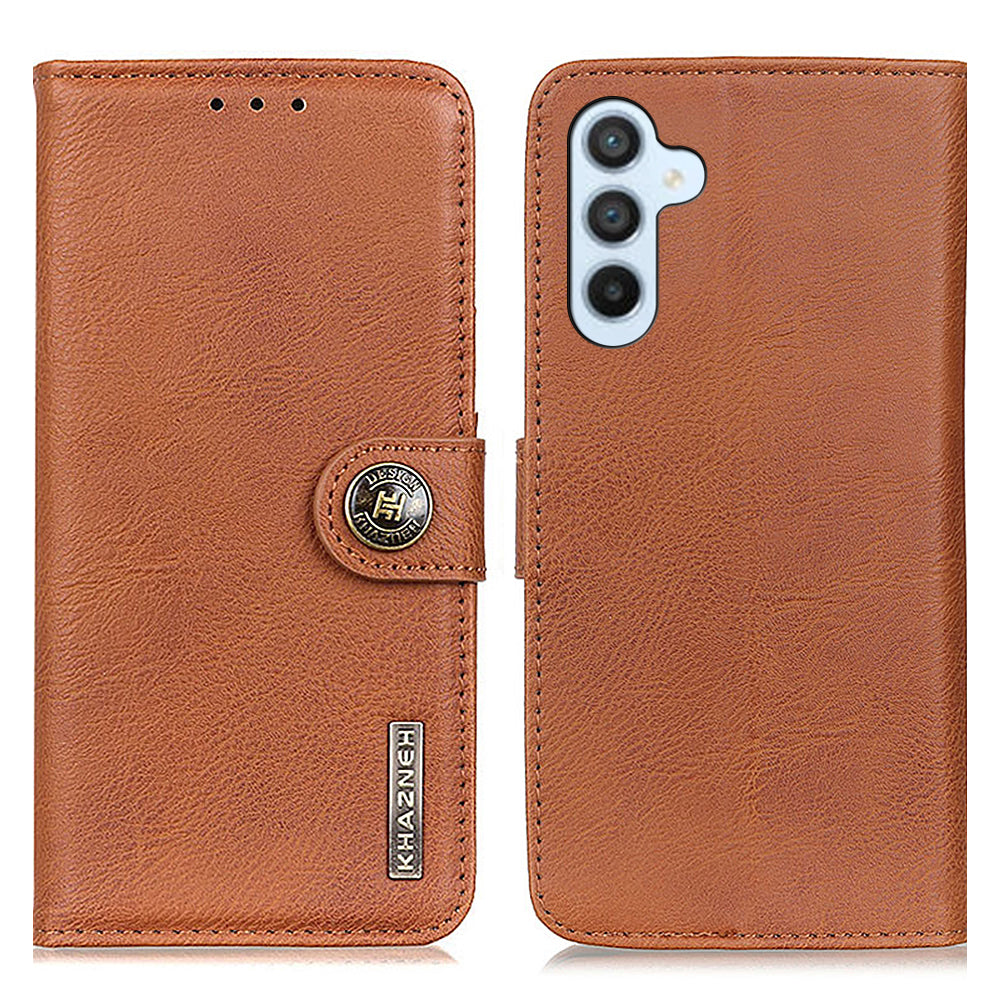 KHAZNEH Phone Leather Case for Samsung Galaxy F34 5G / M34 5G , Wallet Stand Cowhide Texture Phone Cover - Brown