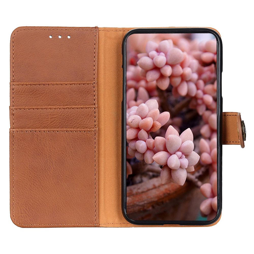 KHAZNEH Phone Leather Case for Samsung Galaxy F34 5G / M34 5G , Wallet Stand Cowhide Texture Phone Cover - Brown