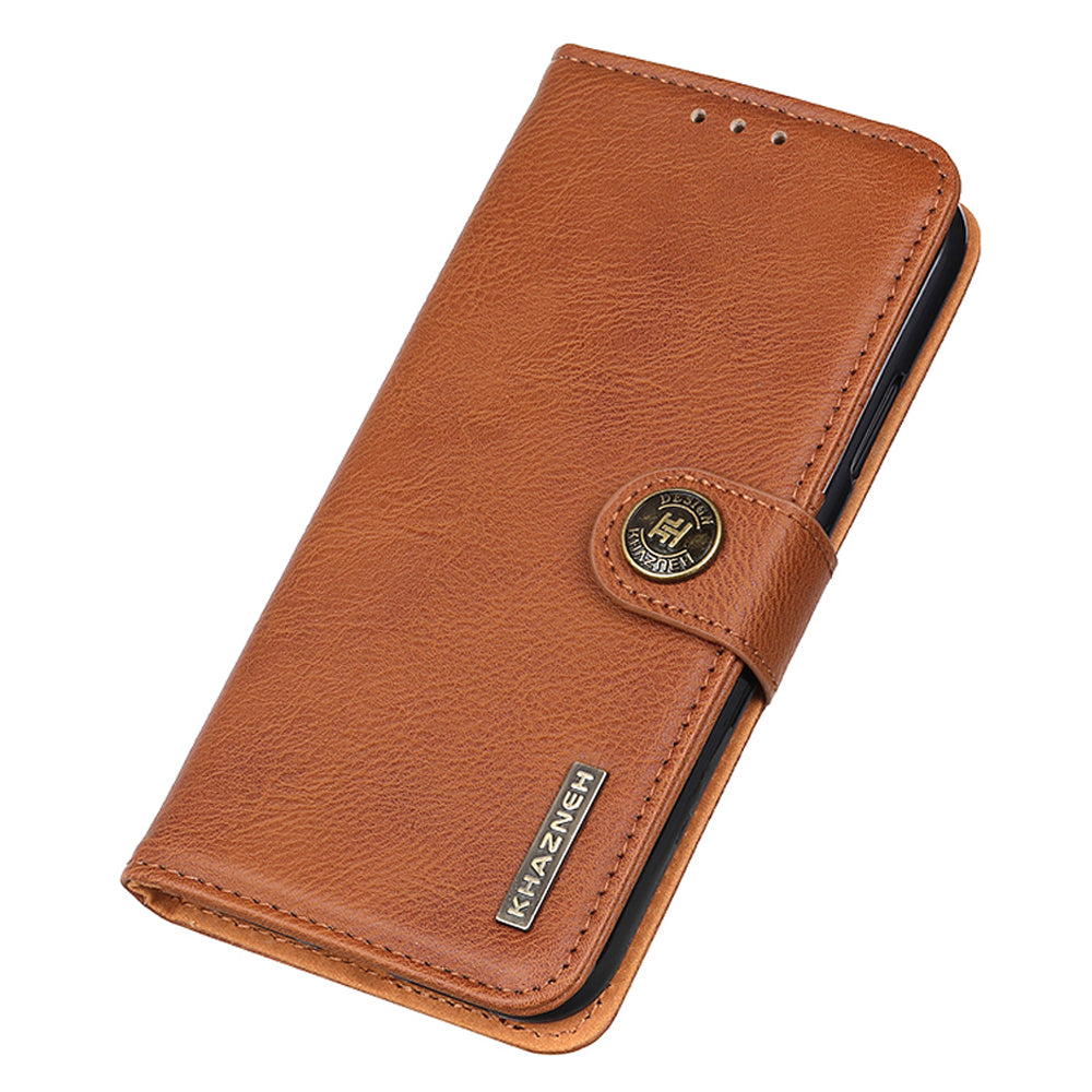 KHAZNEH Phone Leather Case for Samsung Galaxy F34 5G / M34 5G , Wallet Stand Cowhide Texture Phone Cover - Brown