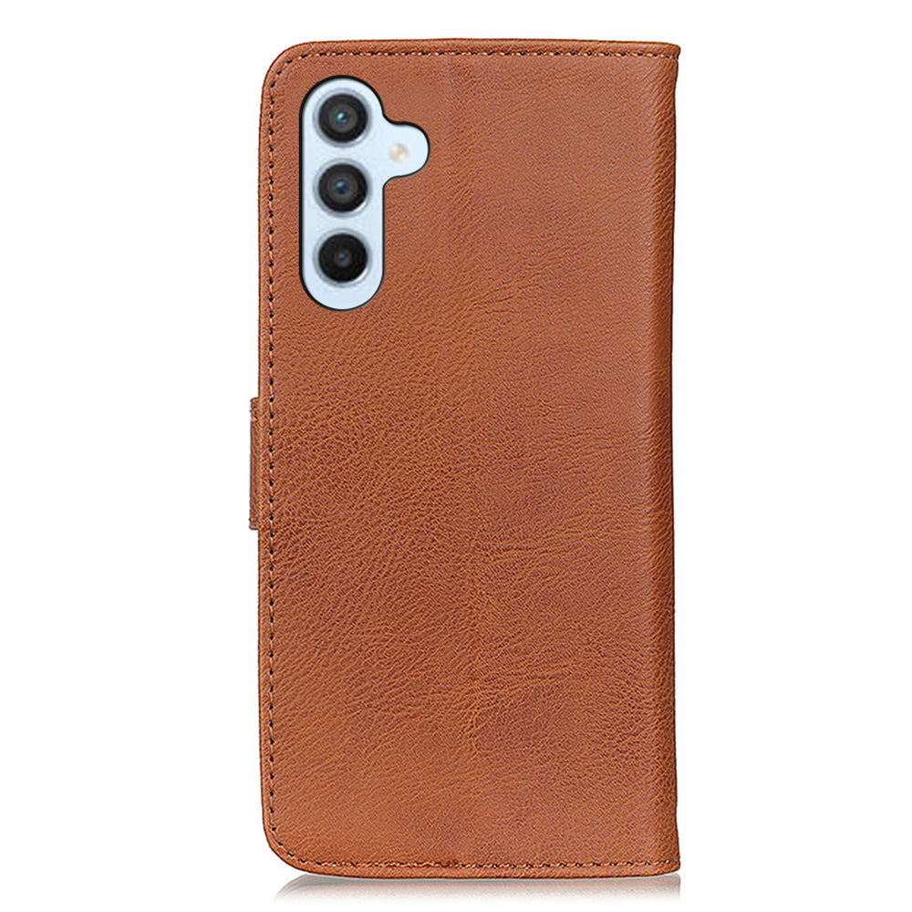 KHAZNEH Phone Leather Case for Samsung Galaxy F34 5G / M34 5G , Wallet Stand Cowhide Texture Phone Cover - Brown