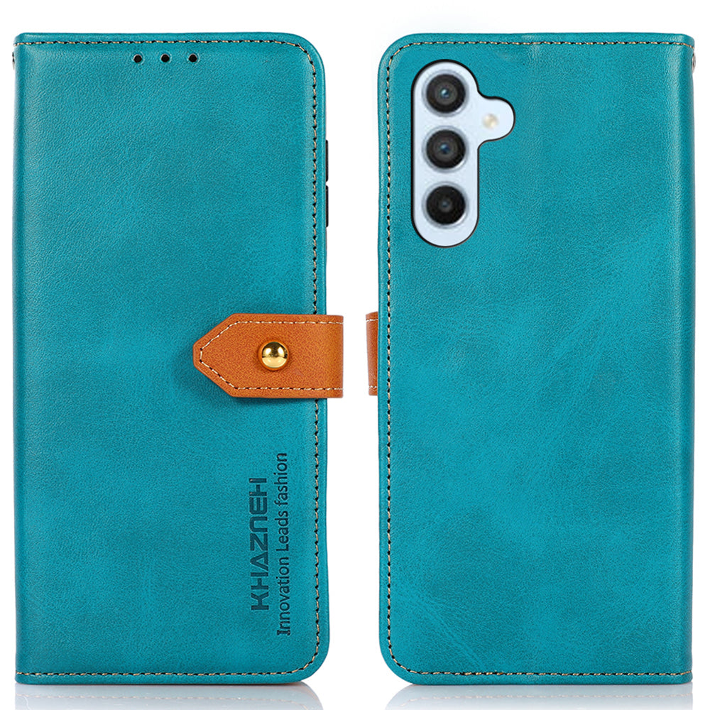 KHAZNEH For Samsung Galaxy F34 5G / M34 5G Phone Case Cover Cowhide Texture Stand Wallet PU Leather Shell - Blue