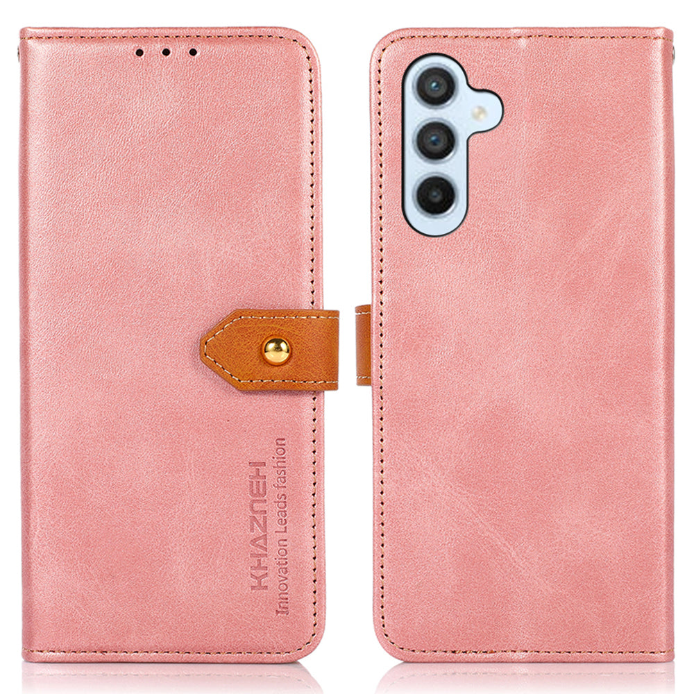 KHAZNEH For Samsung Galaxy F34 5G / M34 5G Phone Case Cover Cowhide Texture Stand Wallet PU Leather Shell - Rose Gold