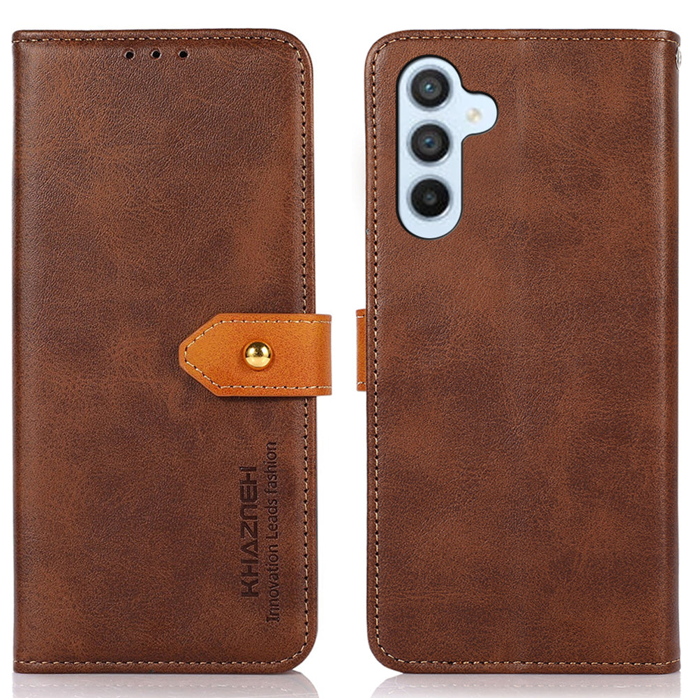 KHAZNEH For Samsung Galaxy F34 5G / M34 5G Phone Case Cover Cowhide Texture Stand Wallet PU Leather Shell - Brown