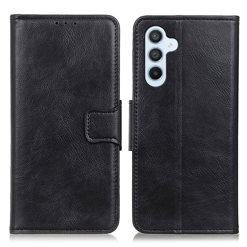 For Samsung Galaxy F34 5G / M34 5G Crazy Horse Texture PU Leather Wallet Case Stand Flip Cell Phone Cover - Black