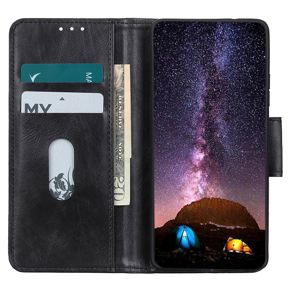 For Samsung Galaxy F34 5G / M34 5G Crazy Horse Texture PU Leather Wallet Case Stand Flip Cell Phone Cover - Black