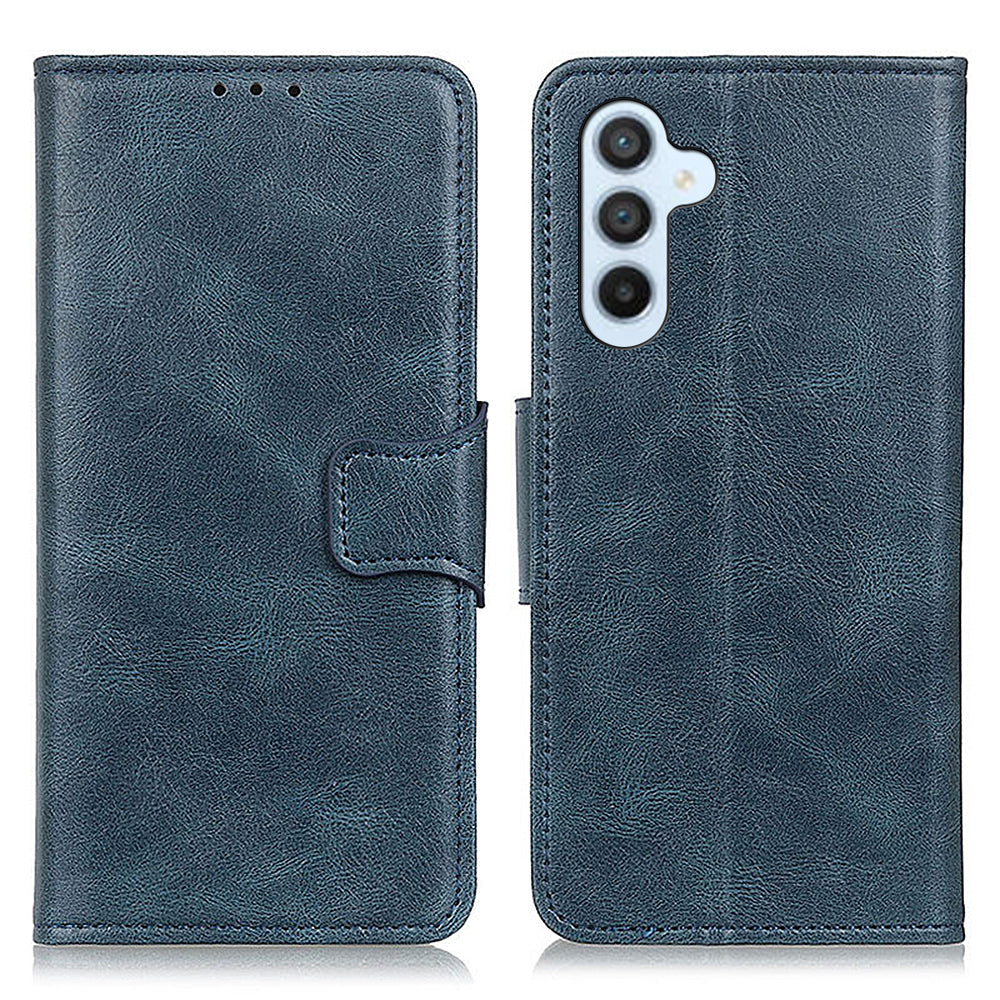 For Samsung Galaxy F34 5G / M34 5G Crazy Horse Texture PU Leather Wallet Case Stand Flip Cell Phone Cover - Blue