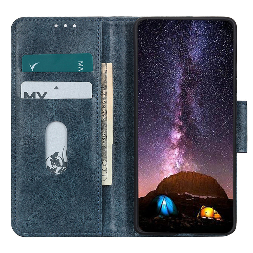 For Samsung Galaxy F34 5G / M34 5G Crazy Horse Texture PU Leather Wallet Case Stand Flip Cell Phone Cover - Blue