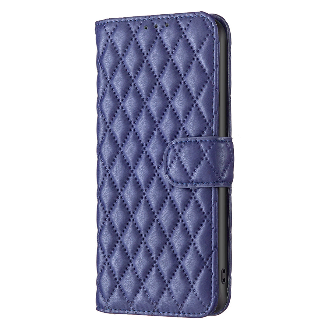 BINFEN COLOR BF Style-14 for Samsung Galaxy F34 5G / M34 5G Wallet Phone Case PU Leather Imprinted Grid Stand Cover - Blue