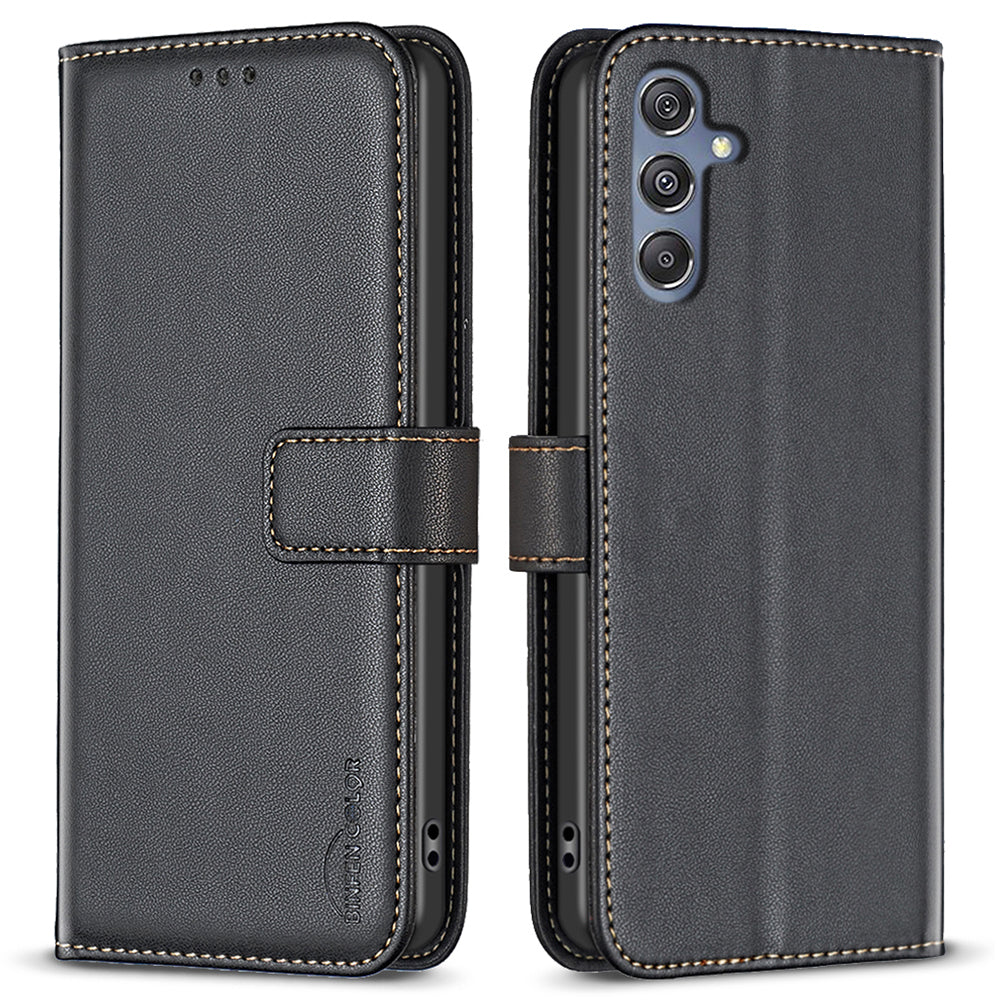 BINFEN COLOR BF17 Leather Flip Cover for Samsung Galaxy F34 5G / M34 5G , Wallet Stand Full Protection Phone Case - Black