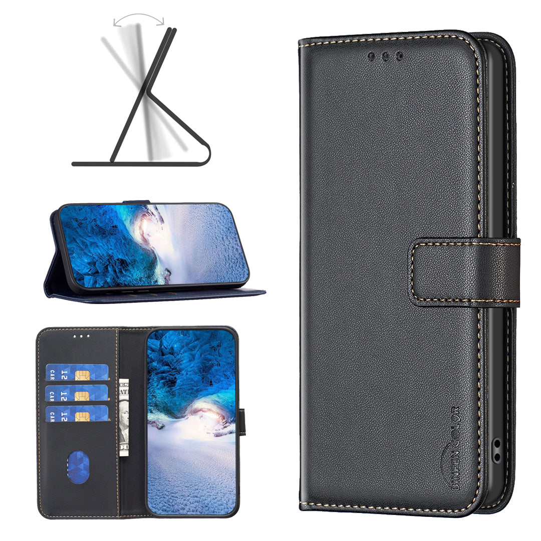 BINFEN COLOR BF17 Leather Flip Cover for Samsung Galaxy F34 5G / M34 5G , Wallet Stand Full Protection Phone Case - Black