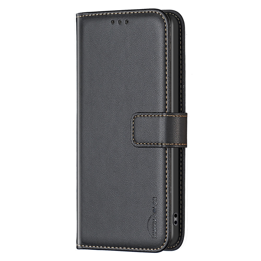 BINFEN COLOR BF17 Leather Flip Cover for Samsung Galaxy F34 5G / M34 5G , Wallet Stand Full Protection Phone Case - Black