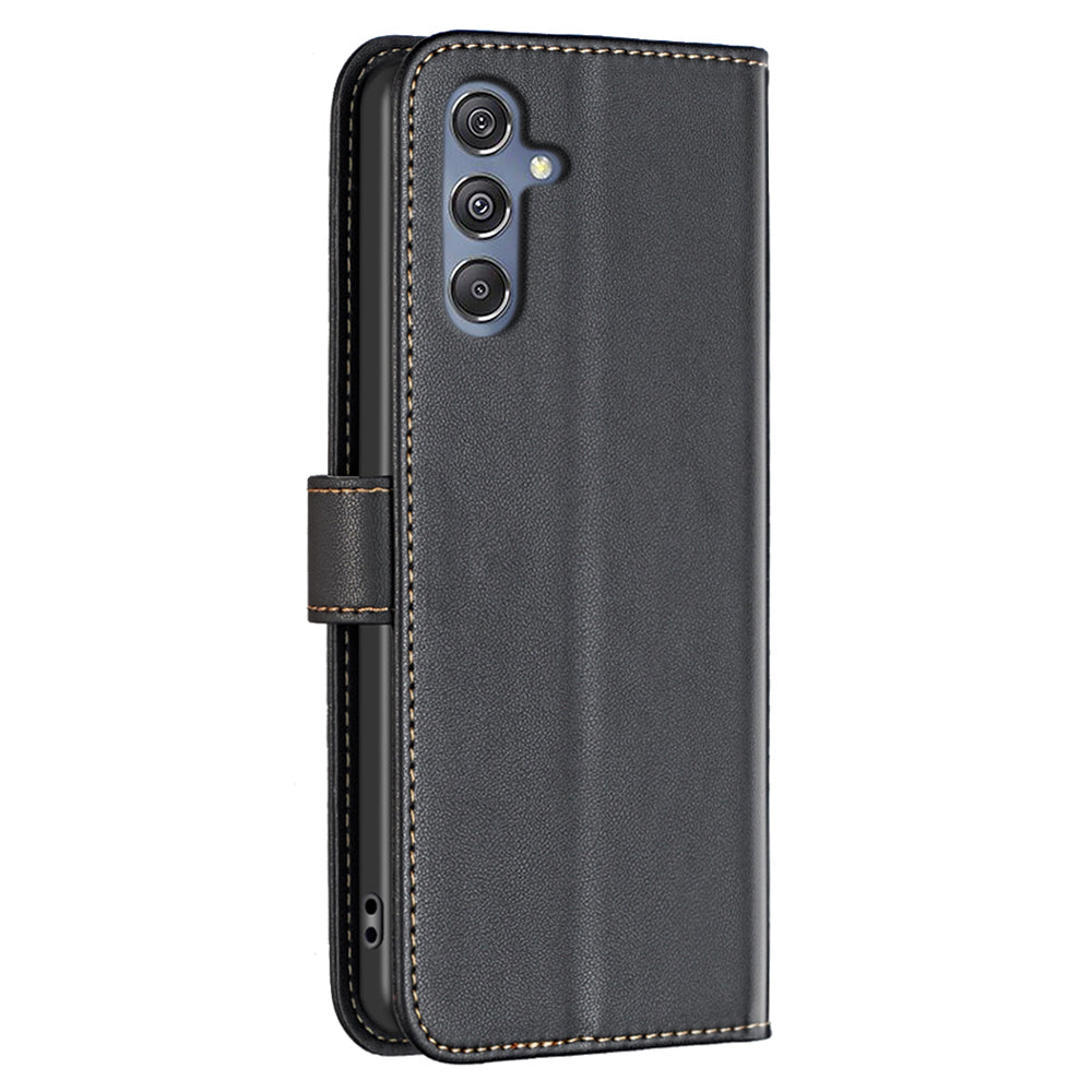 BINFEN COLOR BF17 Leather Flip Cover for Samsung Galaxy F34 5G / M34 5G , Wallet Stand Full Protection Phone Case - Black