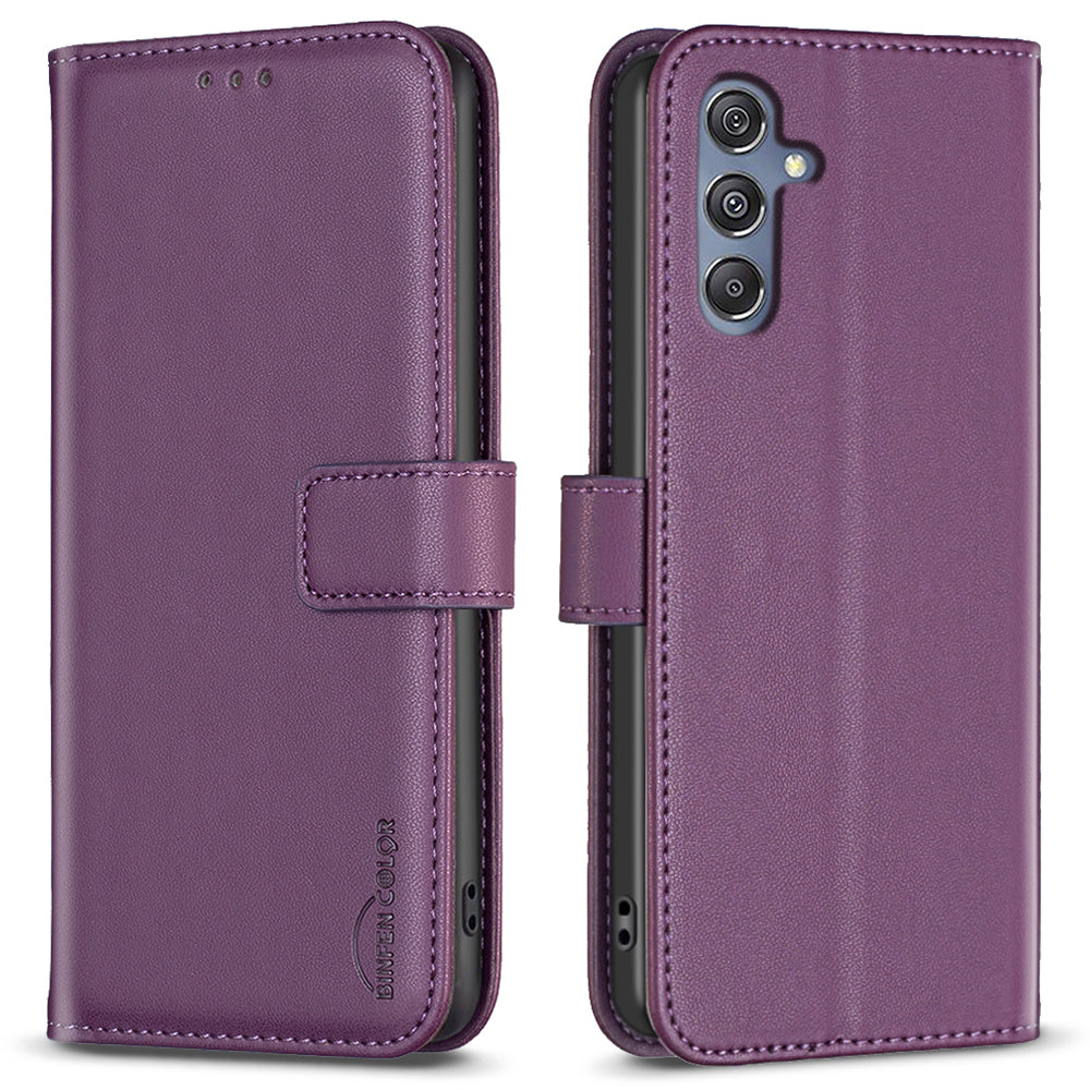 BINFEN COLOR BF17 Leather Flip Cover for Samsung Galaxy F34 5G / M34 5G , Wallet Stand Full Protection Phone Case - Dark Purple