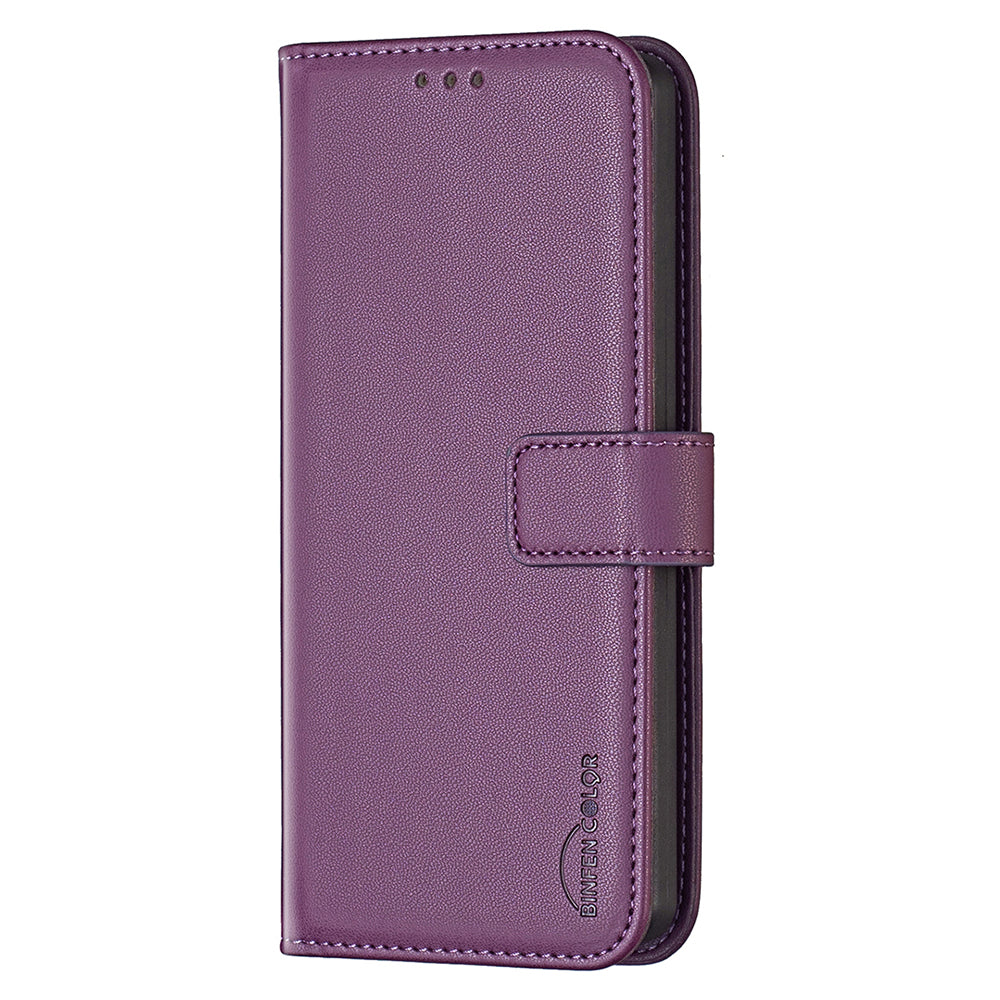 BINFEN COLOR BF17 Leather Flip Cover for Samsung Galaxy F34 5G / M34 5G , Wallet Stand Full Protection Phone Case - Dark Purple