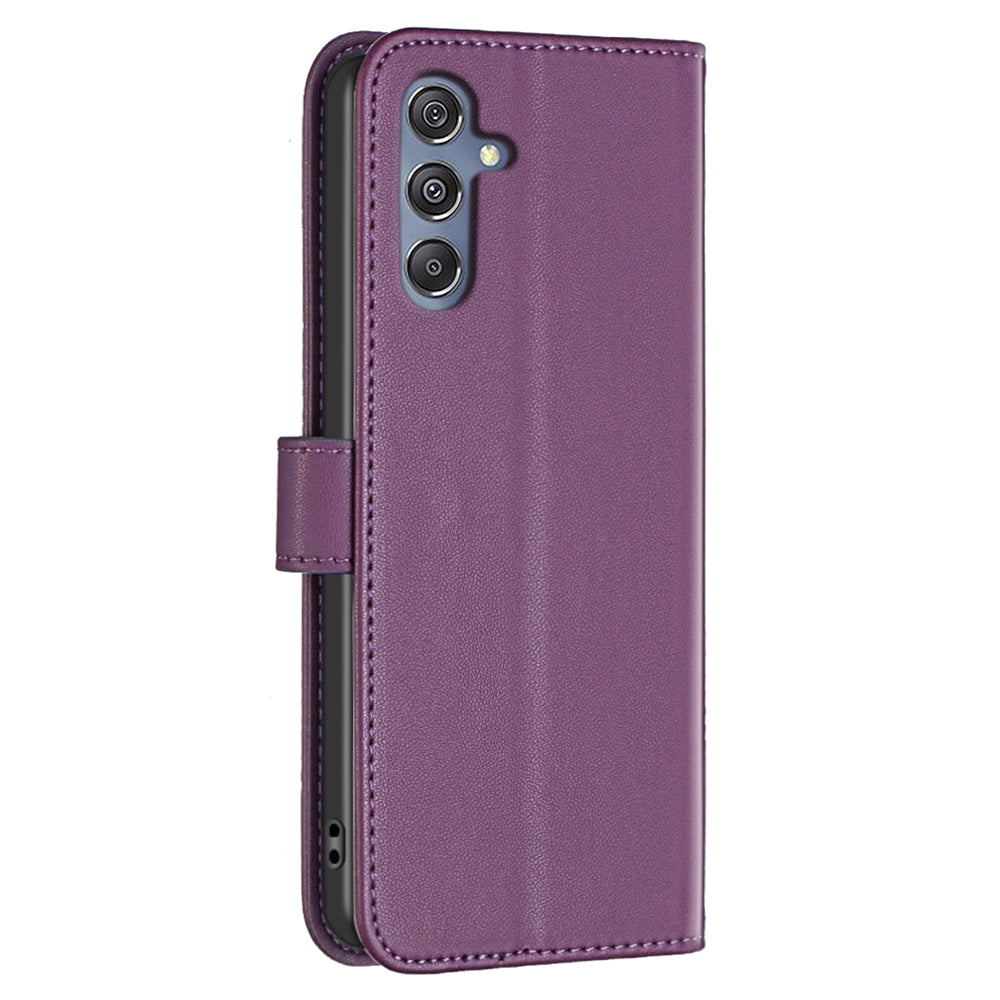 BINFEN COLOR BF17 Leather Flip Cover for Samsung Galaxy F34 5G / M34 5G , Wallet Stand Full Protection Phone Case - Dark Purple