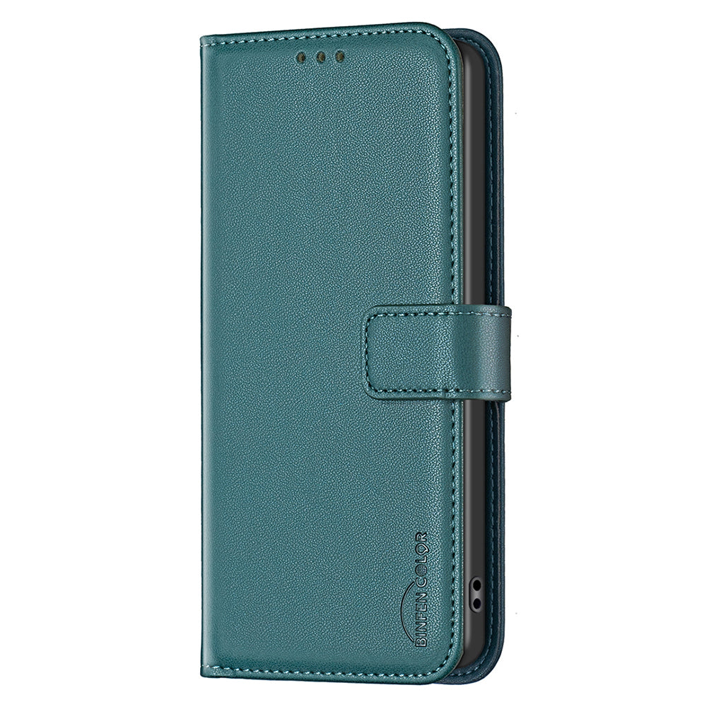 BINFEN COLOR BF17 Leather Flip Cover for Samsung Galaxy F34 5G / M34 5G , Wallet Stand Full Protection Phone Case - Green