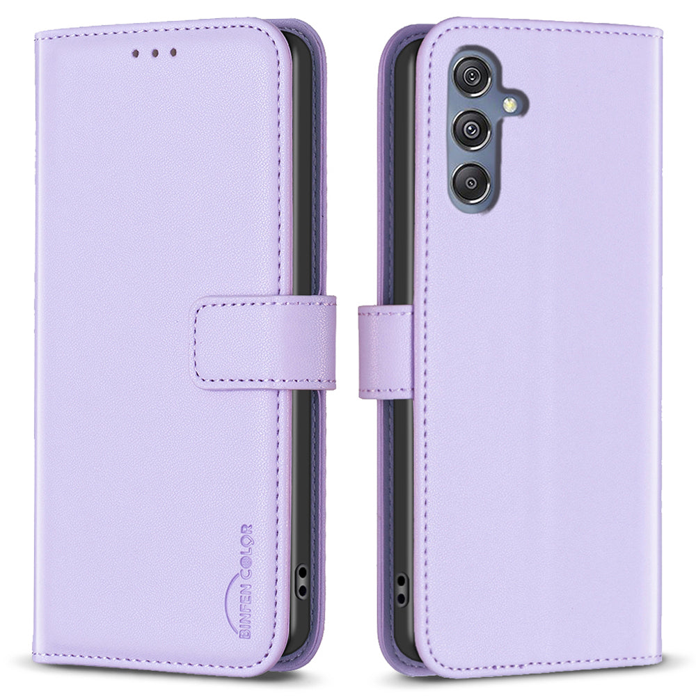 BINFEN COLOR BF17 Leather Flip Cover for Samsung Galaxy F34 5G / M34 5G , Wallet Stand Full Protection Phone Case - Purple