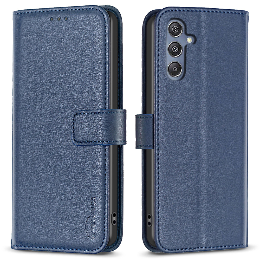 BINFEN COLOR BF17 Leather Flip Cover for Samsung Galaxy F34 5G / M34 5G , Wallet Stand Full Protection Phone Case - Blue