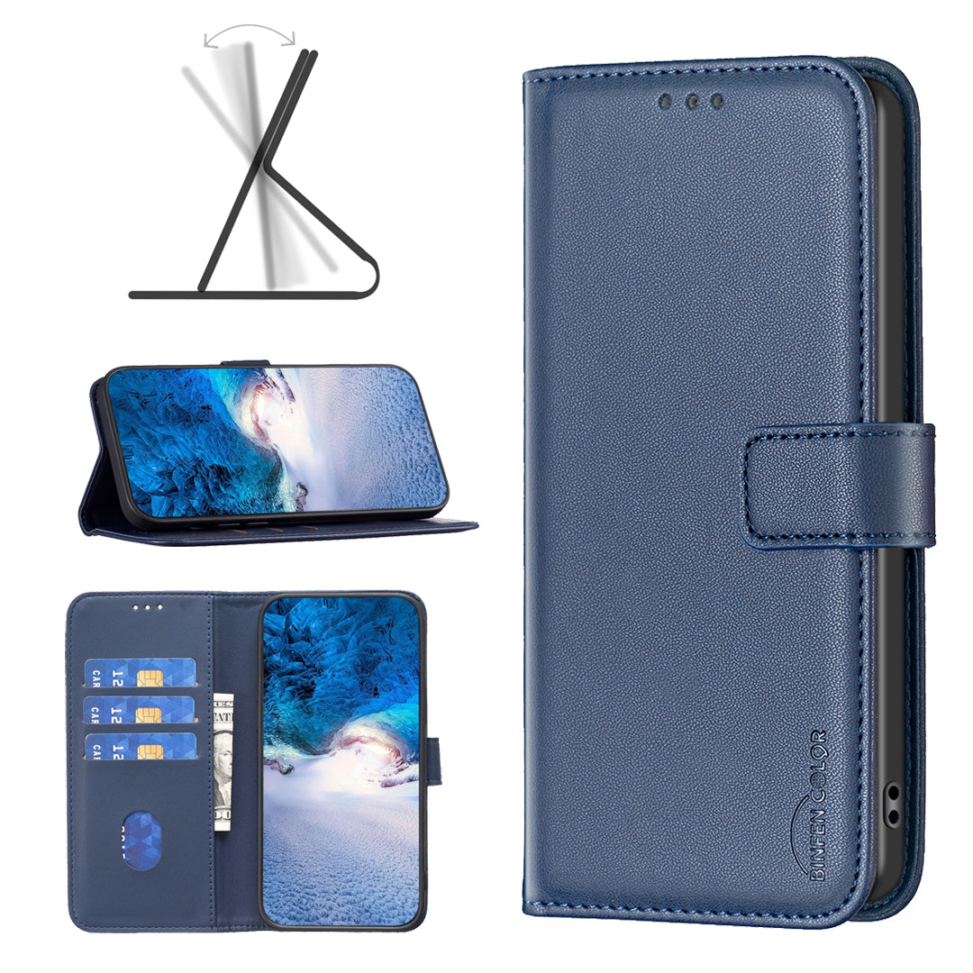 BINFEN COLOR BF17 Leather Flip Cover for Samsung Galaxy F34 5G / M34 5G , Wallet Stand Full Protection Phone Case - Blue