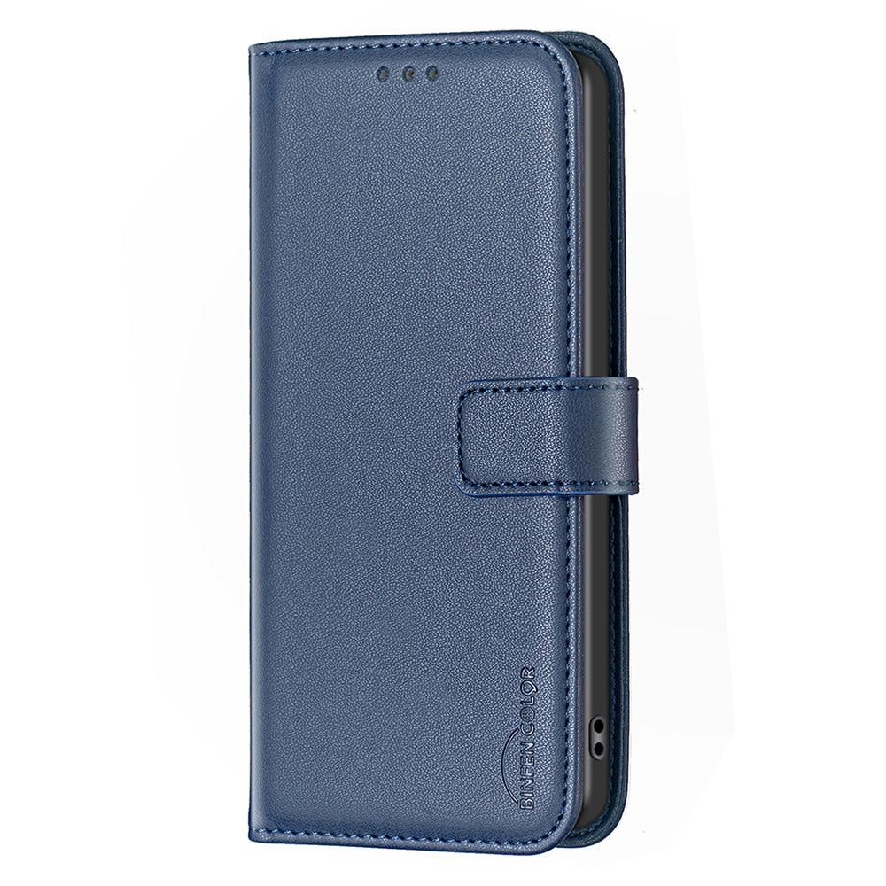 BINFEN COLOR BF17 Leather Flip Cover for Samsung Galaxy F34 5G / M34 5G , Wallet Stand Full Protection Phone Case - Blue