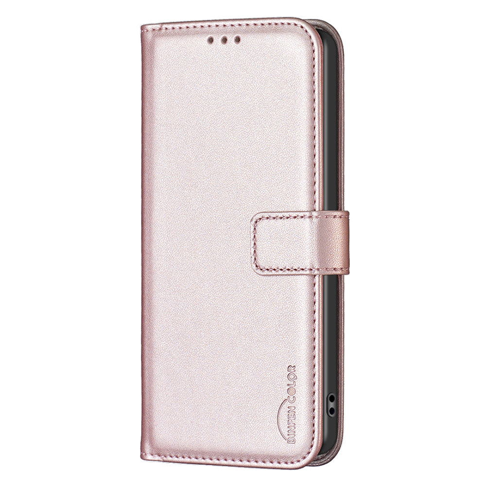 BINFEN COLOR BF17 Leather Flip Cover for Samsung Galaxy F34 5G / M34 5G , Wallet Stand Full Protection Phone Case - Rose Gold