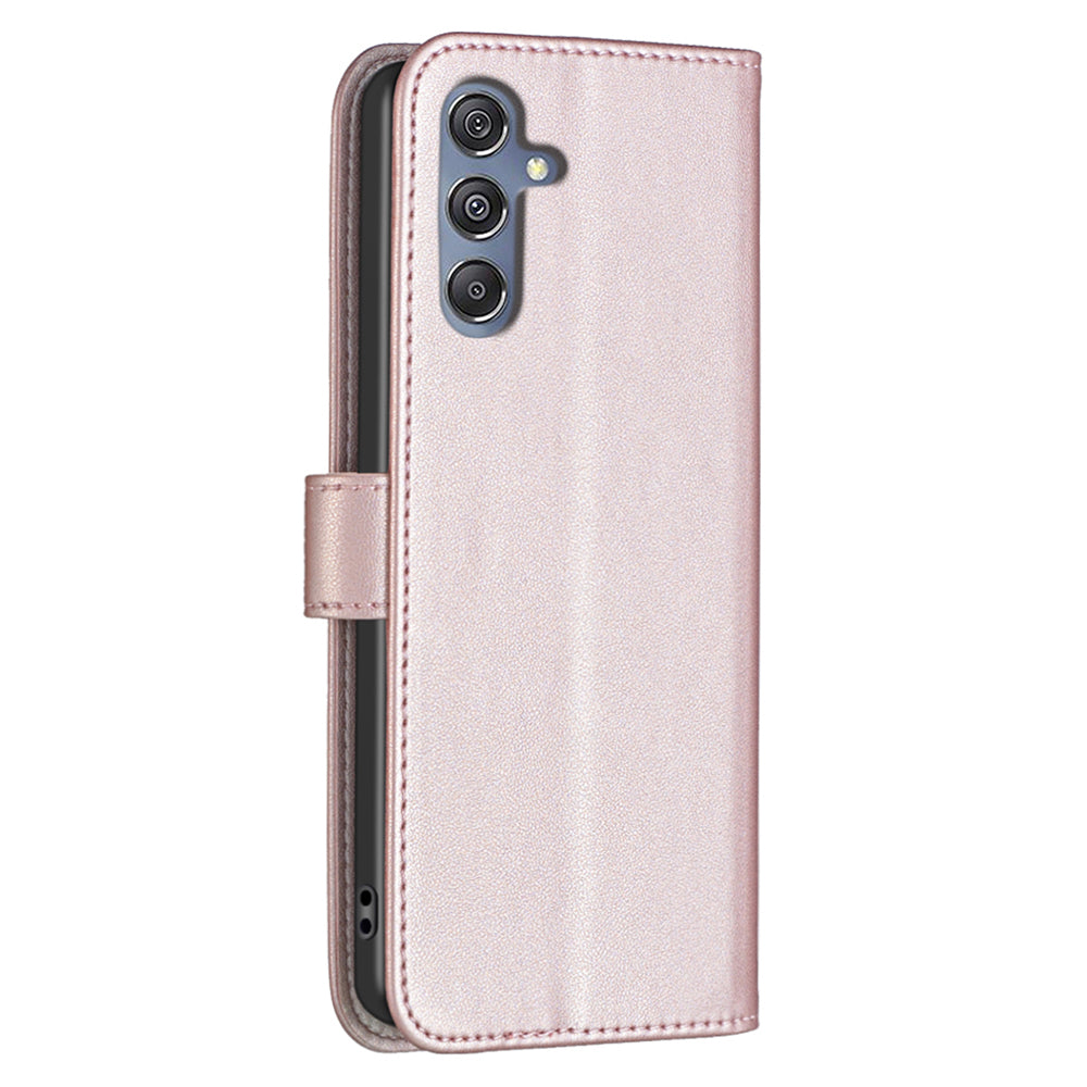 BINFEN COLOR BF17 Leather Flip Cover for Samsung Galaxy F34 5G / M34 5G , Wallet Stand Full Protection Phone Case - Rose Gold